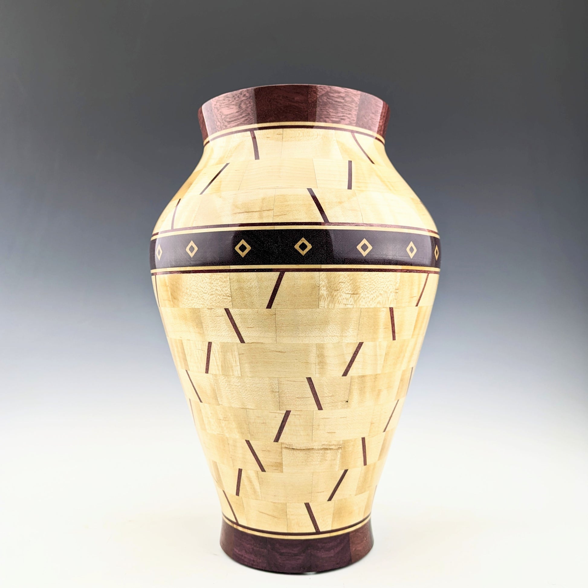 Decorative vase made of maple and purpleheart handcrafted in Canada
