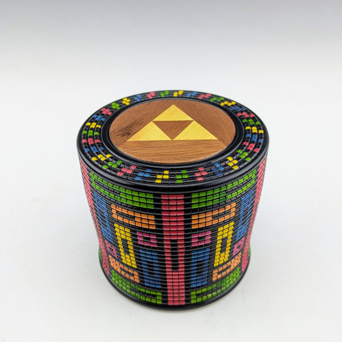 Pixelized Box made of maple, mahogany, yellowheart and india ink. Made in Canada by roysbox