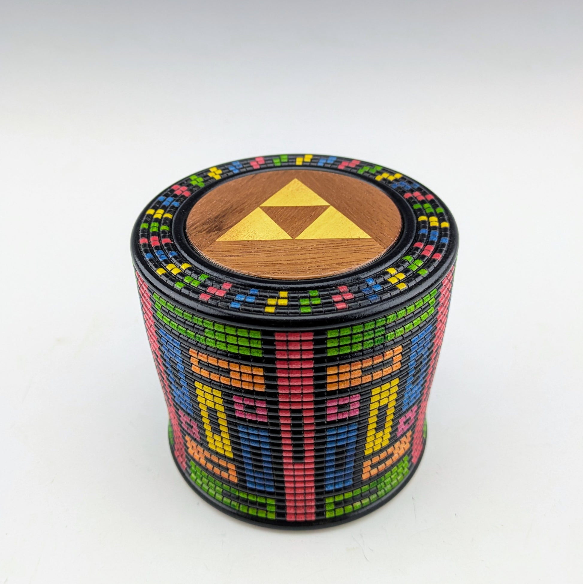Pixelized Box made of maple, mahogany, yellowheart and india ink. Made in Canada by roysbox