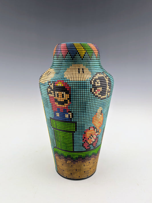Pixelated Fan Art Vase by Simon Roy. Srewed lid with hidden compartment. Maple, india ink. Handcrafted in Canada. roysbox