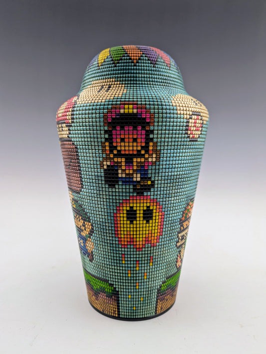 Pixelized Vase by Simon Roy. Fan art Freezed frame of Super Mario World characters. Handcrafted in Canada. roysbox.com