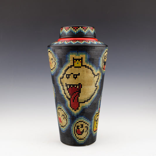 Textured and inked wooden vase. Big Boo Ghost from Super Mario World. Handcrafted in Canada by roysbox