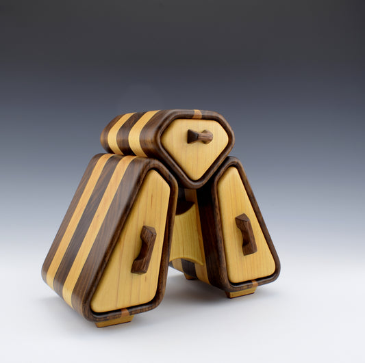 Tiny jewelry box for small earrings and rings. Designed and Made in Canada by roysbox with walnut and maple
