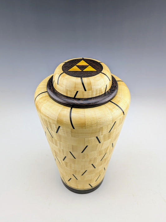 Segmented vase with two hidden compartments, made of maple, wenge and yellowheart. Designed and Crafted in Canada by Simon Roy, roysbox.com 
