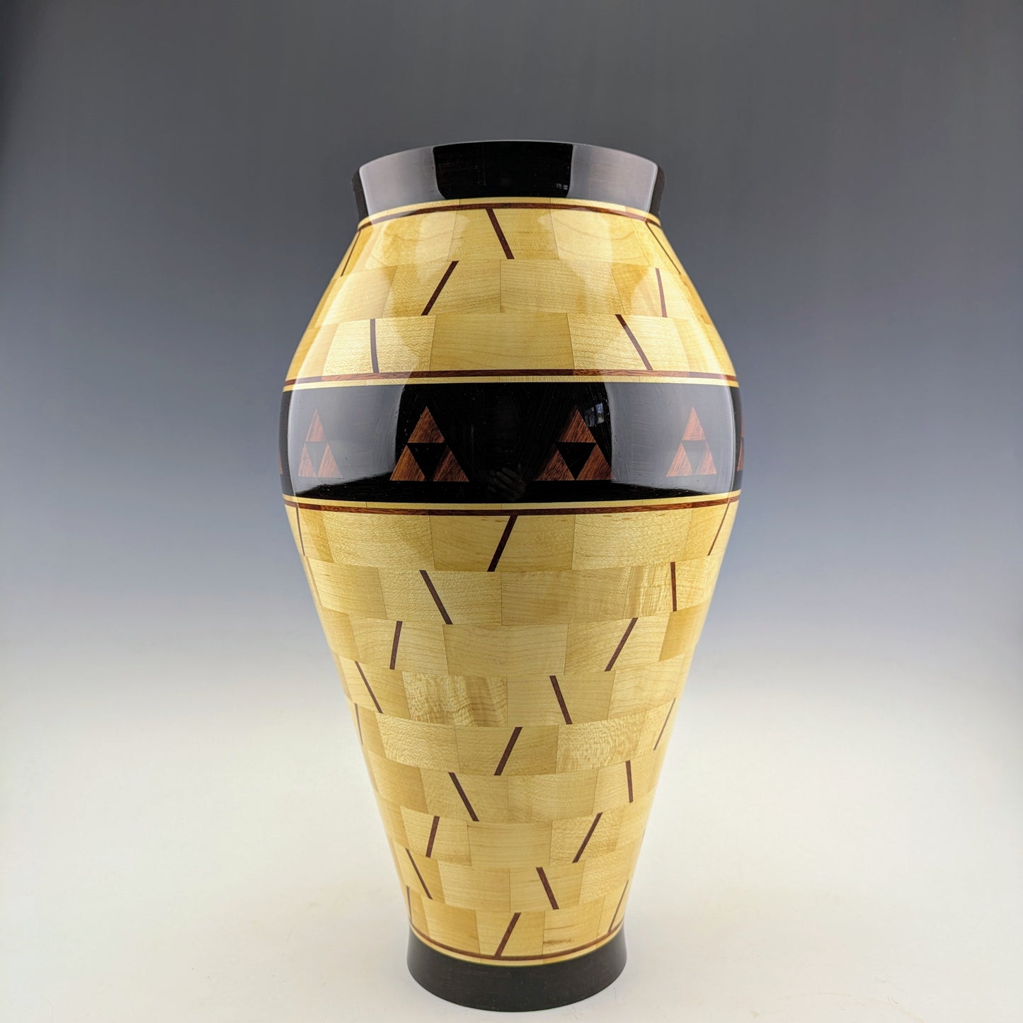 Segmented Vase made of maple, wenge and bloodwood. Designed and Handcrafted in Canada by Simon Roy