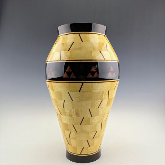 Segmented Vase made of maple, wenge and bloodwood. Designed and Handcrafted in Canada by Simon Roy