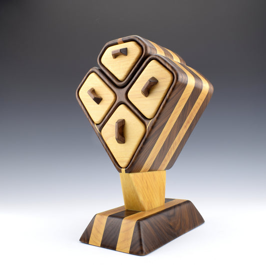 Bandsaw Box made of walnu and maple featuring a separate compartment and a hidden drawer. Designed and Handcrafted in Canada by Simon Roy