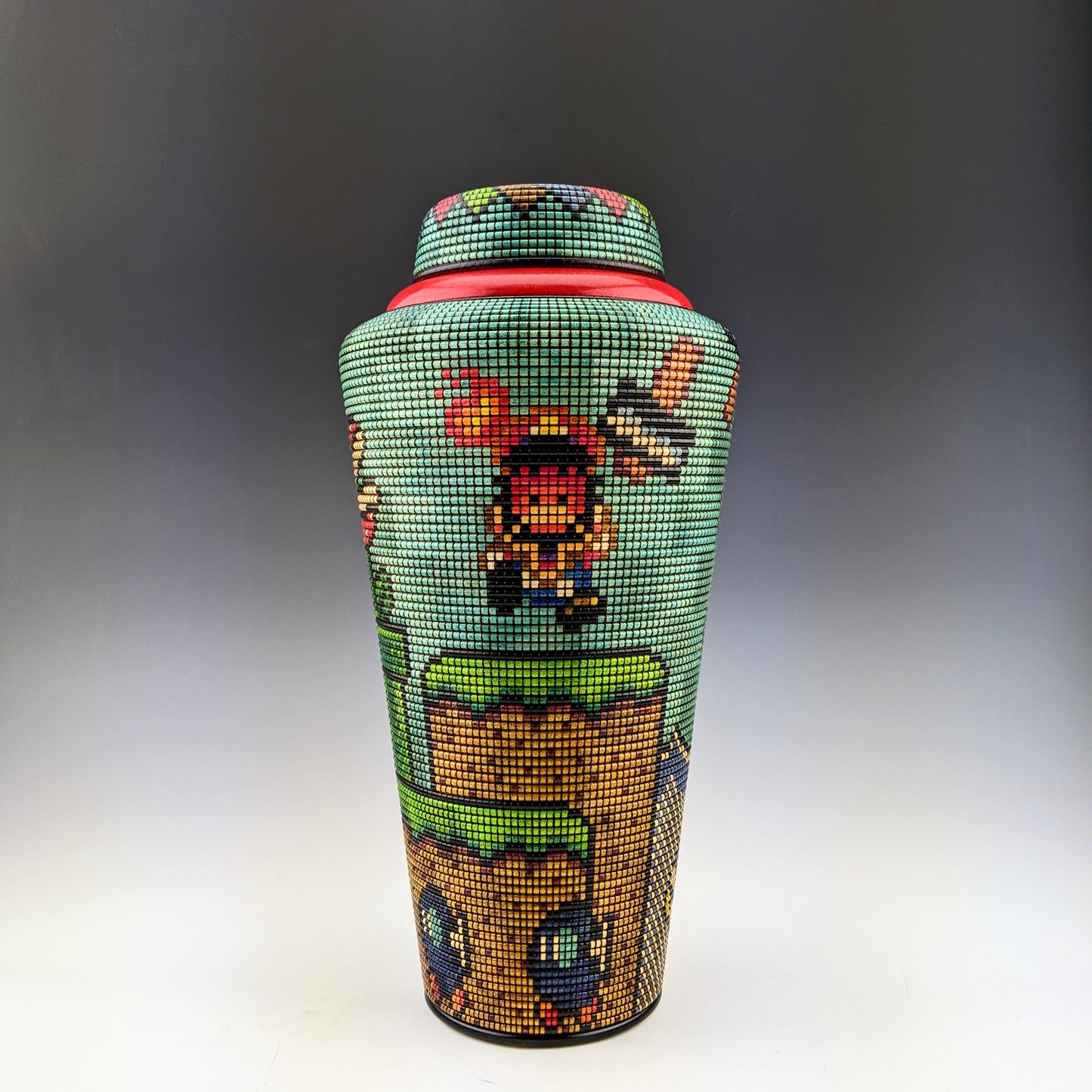 Pixel art vase featuring Nintendo characters. Handcrafted in Canada