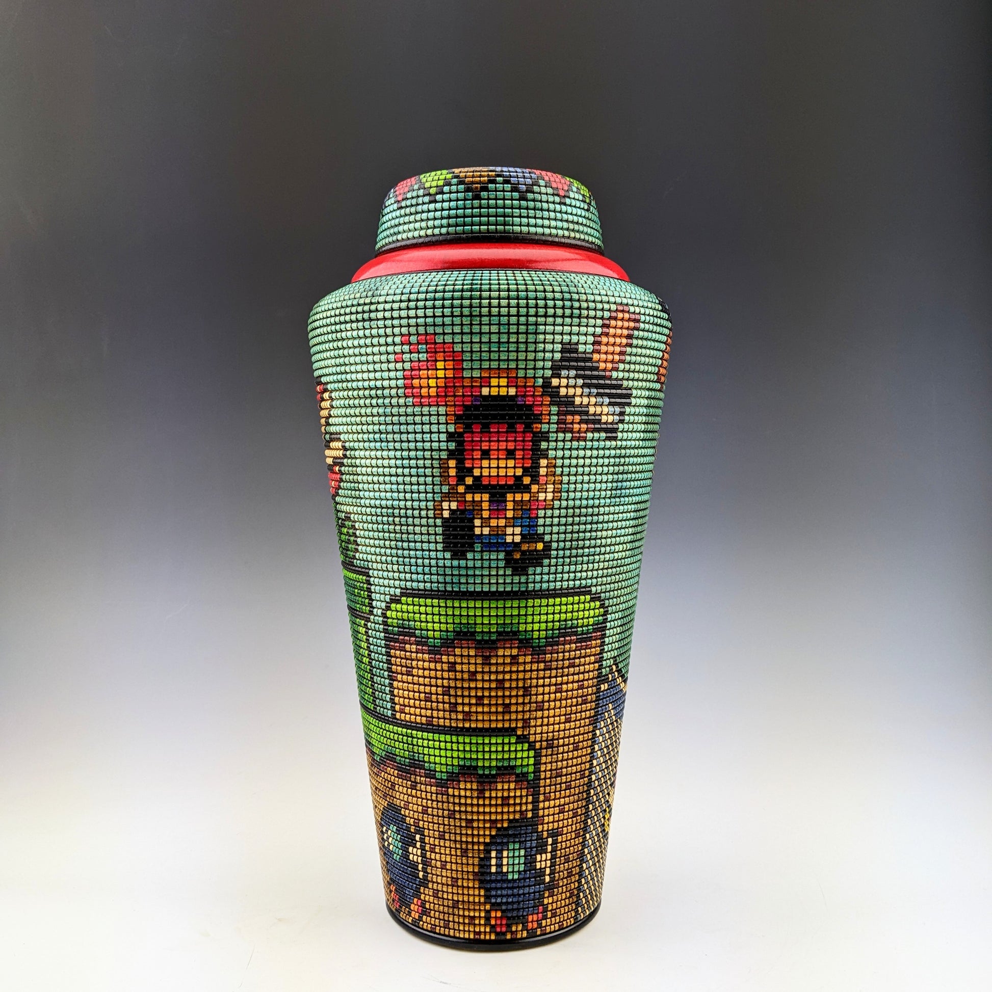 Pixel art vase featuring Nintendo characters. Handcrafted in Canada